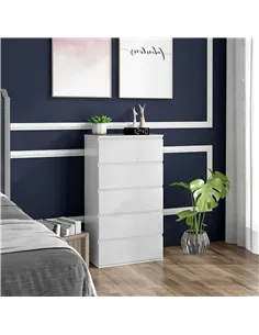 HOMCOM 5-Drawer Modern Dresser, High Gloss Storage Drawer Unit for Bedroom, White 2