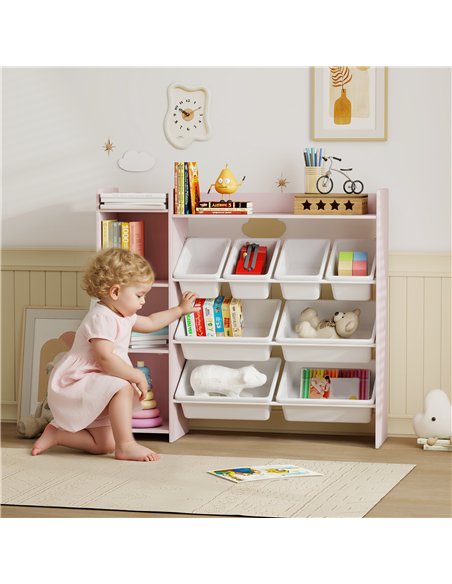 AIYAPLAY Toy Storage Unit with 8 Removable Bins, Storage Shelves, Cabinet, Pink