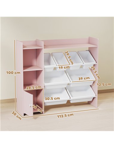 AIYAPLAY Toy Storage Unit with 8 Removable Bins, Storage Shelves, Cabinet, Pink