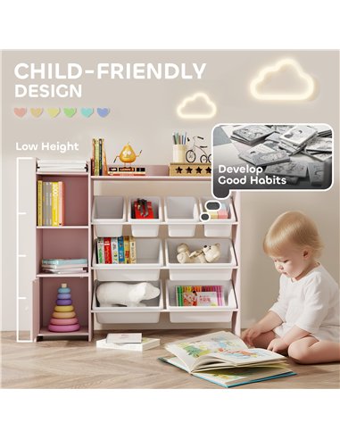 AIYAPLAY Toy Storage Unit with 8 Removable Bins, Storage Shelves, Cabinet, Pink