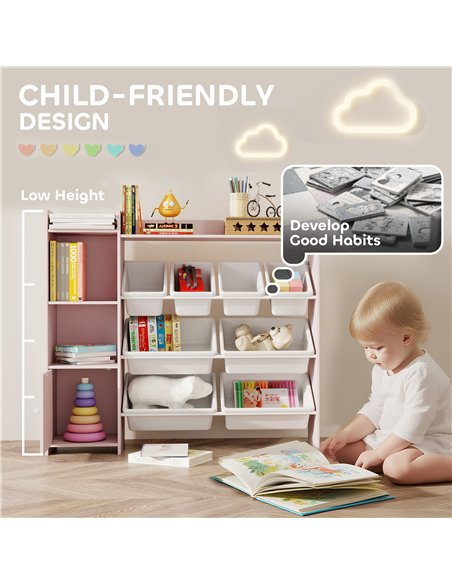 AIYAPLAY Toy Storage Unit with 8 Removable Bins, Storage Shelves, Cabinet, Pink