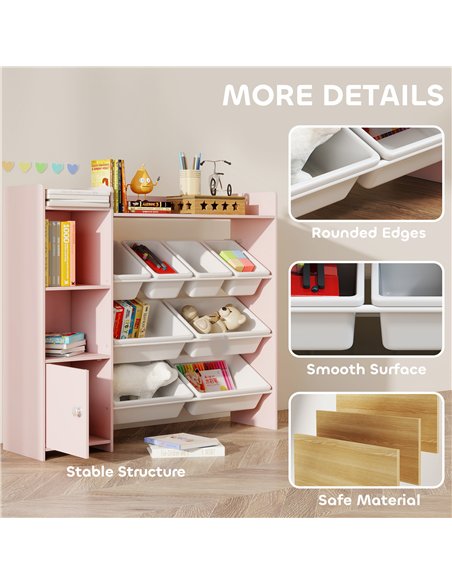 AIYAPLAY Toy Storage Unit with 8 Removable Bins, Storage Shelves, Cabinet, Pink
