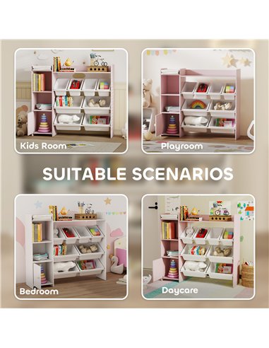 AIYAPLAY Toy Storage Unit with 8 Removable Bins, Storage Shelves, Cabinet, Pink
