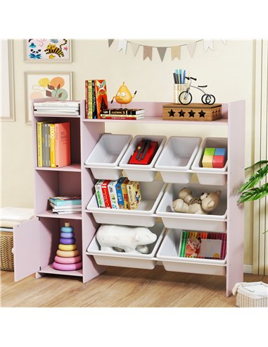 AIYAPLAY Toy Storage Unit with 8 Removable Bins, Storage Shelves, Cabinet, Pink