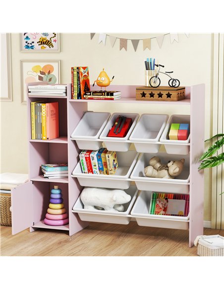 AIYAPLAY Toy Storage Unit with 8 Removable Bins, Storage Shelves, Cabinet, Pink