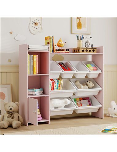 AIYAPLAY Toy Storage Unit with 8 Removable Bins, Storage Shelves, Cabinet, Pink