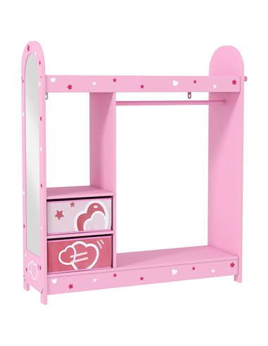 AIYAPLAY Kids Clothes Rail, Kids Wardrobe with Mirror, Shelves, Fabric Storage and Hooks for Bedroom, Nursery, Pink