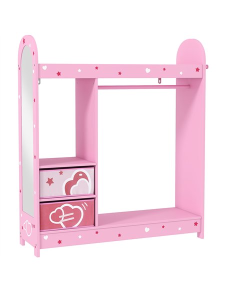 AIYAPLAY Kids Clothes Rail, Kids Wardrobe with Mirror, Shelves, Fabric Storage and Hooks for Bedroom, Nursery, Pink