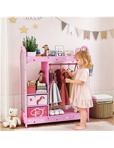 AIYAPLAY Kids Clothes Rail, Kids Wardrobe with Mirror, Shelves, Fabric Storage and Hooks for Bedroom, Nursery, Pink 2