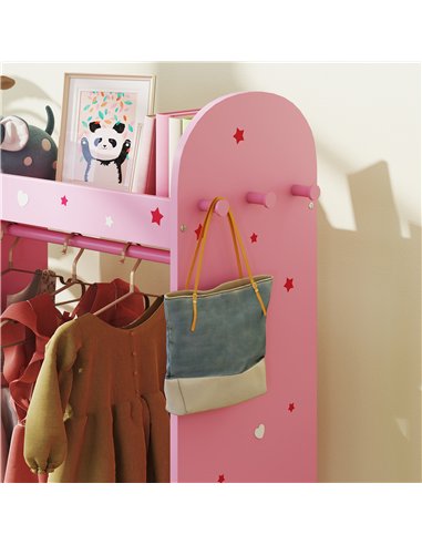 AIYAPLAY Kids Clothes Rail, Kids Wardrobe with Mirror, Shelves, Fabric Storage and Hooks for Bedroom, Nursery, Pink