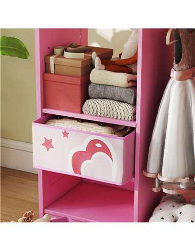 AIYAPLAY Kids Clothes Rail, Kids Wardrobe with Mirror, Shelves, Fabric Storage and Hooks for Bedroom, Nursery, Pink