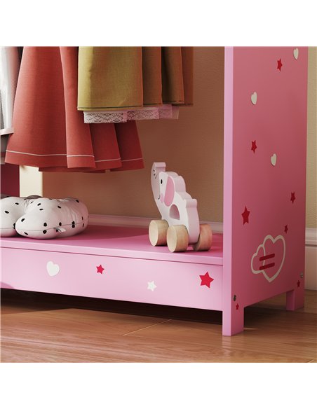 AIYAPLAY Kids Clothes Rail, Kids Wardrobe with Mirror, Shelves, Fabric Storage and Hooks for Bedroom, Nursery, Pink