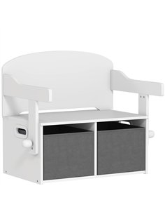 AIYAPLAY 3 in 1 Kids Storage Bench, Convertible Children Table and Chair Set with 2 Fabric Bins, Toy Storage Box, White