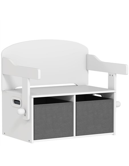 AIYAPLAY 3 in 1 Kids Storage Bench, Convertible Children Table and Chair Set with 2 Fabric Bins, Toy Storage Box, White