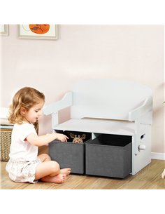 AIYAPLAY 3 in 1 Kids Storage Bench, Convertible Children Table and Chair Set with 2 Fabric Bins, Toy Storage Box, White 2