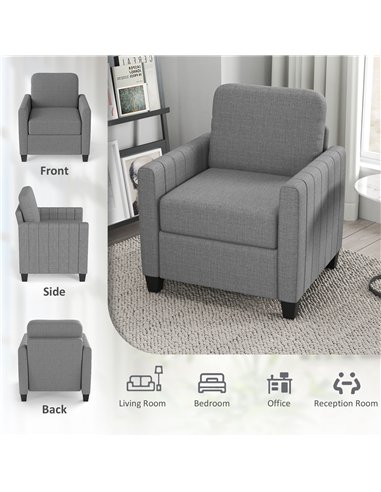 HOMCOM Modern Boxy Linen-Look Armchair - Light Grey