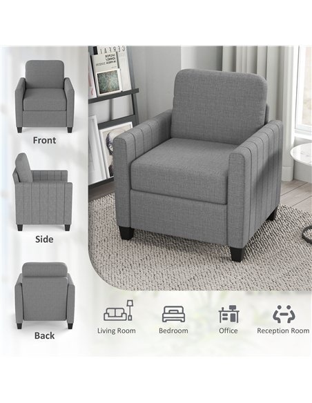 HOMCOM Modern Boxy Linen-Look Armchair - Light Grey