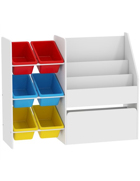 AIYAPLAY Toy Storage Unit, 3-Tier Toy Organiser Shelf with 6 Removable Storage Bins for Bedroom, Nursery, Multicoloured