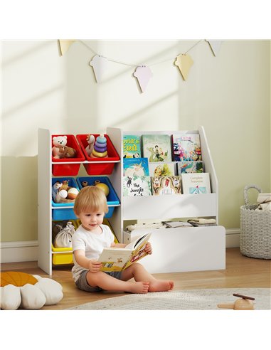 AIYAPLAY Toy Storage Unit, 3-Tier Toy Organiser Shelf with 6 Removable Storage Bins for Bedroom, Nursery, Multicoloured