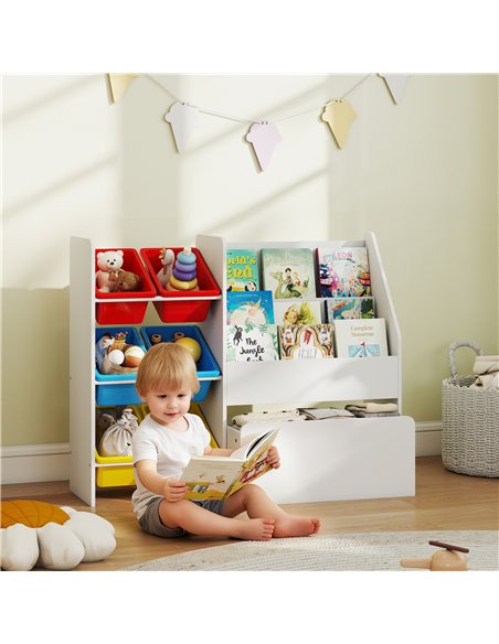 AIYAPLAY Toy Storage Unit, 3-Tier Toy Organiser Shelf with 6 Removable Storage Bins for Bedroom, Nursery, Multicoloured