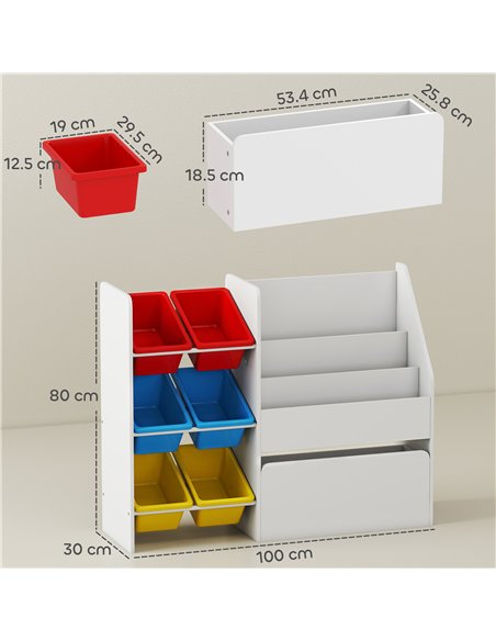 AIYAPLAY Toy Storage Unit, 3-Tier Toy Organiser Shelf with 6 Removable Storage Bins for Bedroom, Nursery, Multicoloured