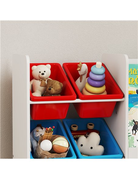 AIYAPLAY Toy Storage Unit, 3-Tier Toy Organiser Shelf with 6 Removable Storage Bins for Bedroom, Nursery, Multicoloured