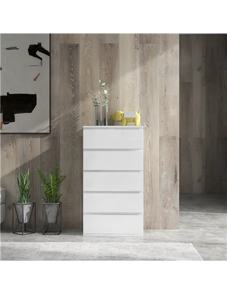 HOMCOM 5-Drawer Modern Dresser, High Gloss Storage Drawer Unit for Bedroom, White