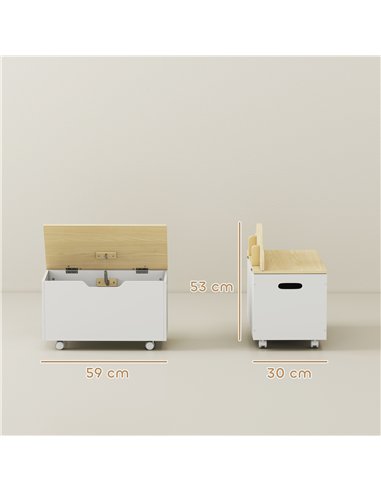 AIYAPLAY Toy Box with Lid, Toy Chest with Wheels and Safety Hinges, Toddler Storage Organiser for Playroom, Bedroom, White