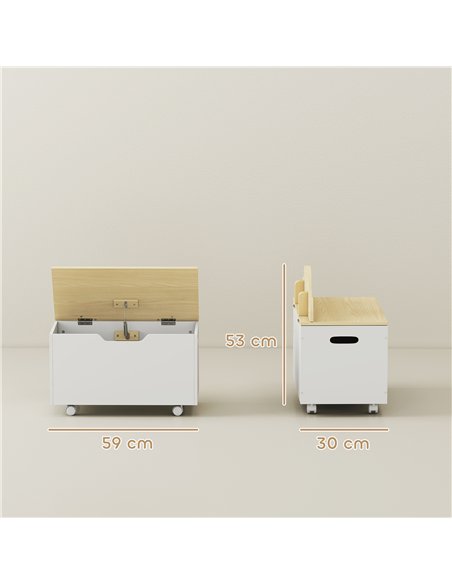 AIYAPLAY Toy Box with Lid, Toy Chest with Wheels and Safety Hinges, Toddler Storage Organiser for Playroom, Bedroom, White