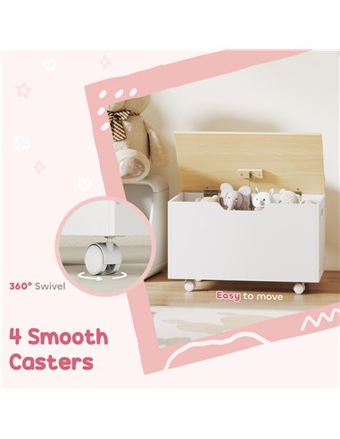 AIYAPLAY Toy Box with Lid, Toy Chest with Wheels and Safety Hinges, Toddler Storage Organiser for Playroom, Bedroom, White