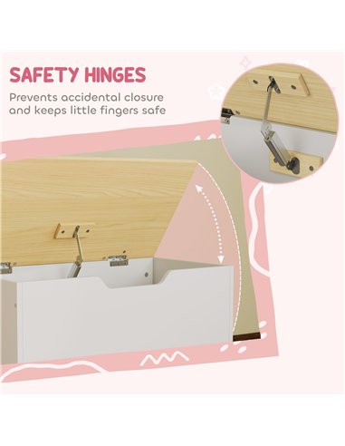 AIYAPLAY Toy Box with Lid, Toy Chest with Wheels and Safety Hinges, Toddler Storage Organiser for Playroom, Bedroom, White