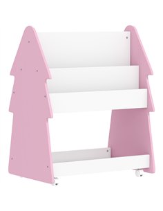 AIYAPLAY Kids Bookshelf with Toy Storage, Double-Sided Bookcase with Wheels, 3 Tier Kids Book Rack for Bedroom, Pink