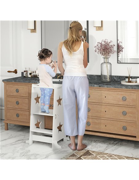 AIYAPLAY 2-in-1 Toddler Step Stool with Safety Rail for Kitchen, Bathroom, White