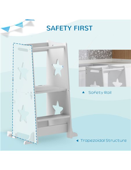 AIYAPLAY 2-in-1 Toddler Step Stool with Safety Rail for Kitchen, Bathroom, White