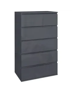 HOMCOM 5-Drawer Modern Dresser, High Gloss Storage Drawer Unit for Bedroom, Grey