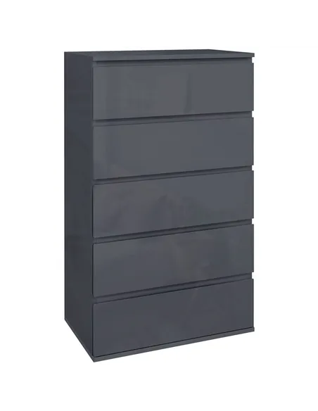HOMCOM 5-Drawer Modern Dresser, High Gloss Storage Drawer Unit for Bedroom, Grey