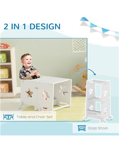 AIYAPLAY 2-in-1 Toddler Step Stool with Safety Rail for Kitchen, Bathroom, White