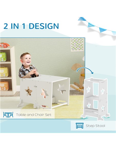 AIYAPLAY 2-in-1 Toddler Step Stool with Safety Rail for Kitchen, Bathroom, White