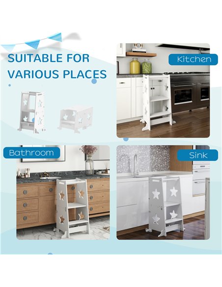 AIYAPLAY 2-in-1 Toddler Step Stool with Safety Rail for Kitchen, Bathroom, White