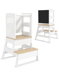 AIYAPLAY 2-in-1 Toddler Tower with Chalkboard, Safety Rail for Kitchen, Counter, Bathroom, Sink, White