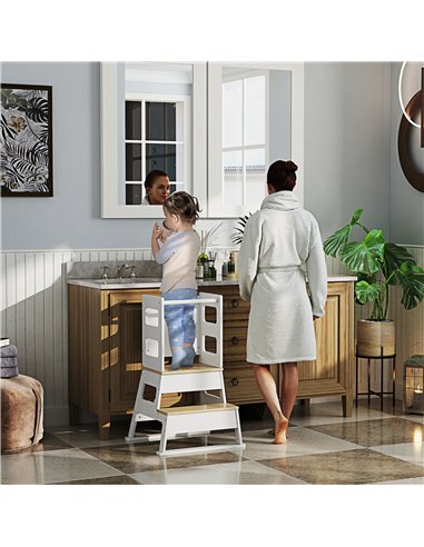 AIYAPLAY 2-in-1 Toddler Tower with Chalkboard, Safety Rail for Kitchen, Counter, Bathroom, Sink, White