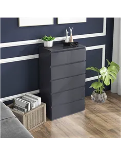 HOMCOM 5-Drawer Modern Dresser, High Gloss Storage Drawer Unit for Bedroom, Grey 2