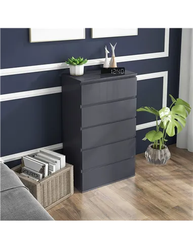 HOMCOM 5-Drawer Modern Dresser, High Gloss Storage Drawer Unit for Bedroom, Grey
