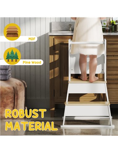 AIYAPLAY 2-in-1 Toddler Tower with Chalkboard, Safety Rail for Kitchen, Counter, Bathroom, Sink, White