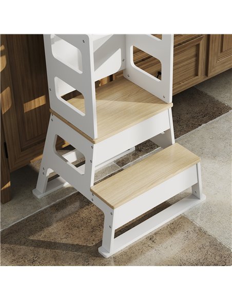 AIYAPLAY 2-in-1 Toddler Tower with Chalkboard, Safety Rail for Kitchen, Counter, Bathroom, Sink, White