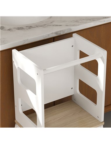 AIYAPLAY 2-in-1 Toddler Tower with Chalkboard, Safety Rail for Kitchen, Counter, Bathroom, Sink, White