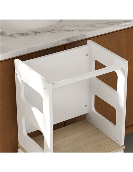 AIYAPLAY 2-in-1 Toddler Tower with Chalkboard, Safety Rail for Kitchen, Counter, Bathroom, Sink, White