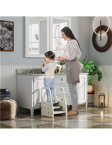 AIYAPLAY Adjustable 3 Step Toddler Tower with Handles, Non-slip Surface and Foot Pads, Grey