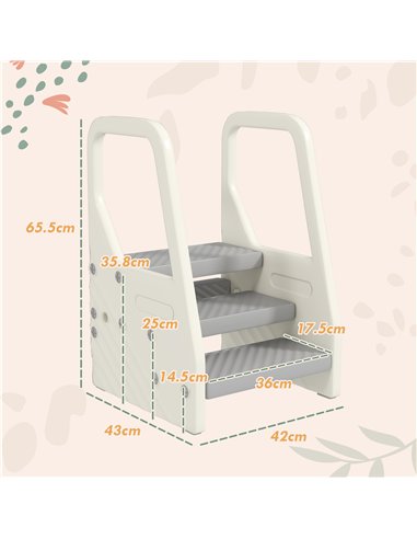 AIYAPLAY Adjustable 3 Step Toddler Tower with Handles, Non-slip Surface and Foot Pads, Grey