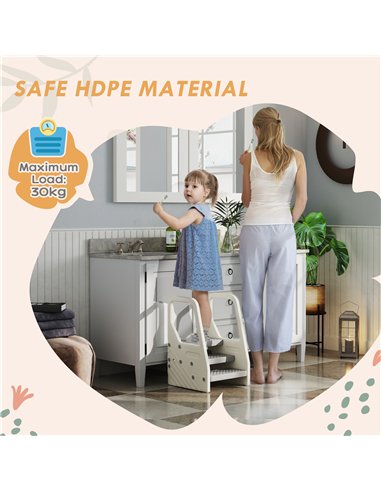 AIYAPLAY Adjustable 3 Step Toddler Tower with Handles, Non-slip Surface and Foot Pads, Grey